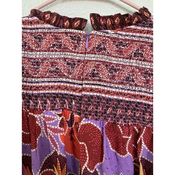New Farm Rio Smocked Sweet Floral Lilac Long Sleeve Boho Gypsy Minidress Size L - Picture 4 of 12